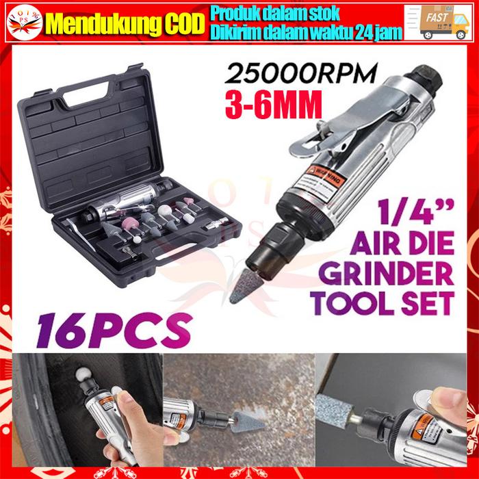 16pcs Air Die grinder 1/4" Mesin Gerinda Angin 3mm - 6mm Alat Cuner Kecil Gurinda Tuner Kompresor Mi