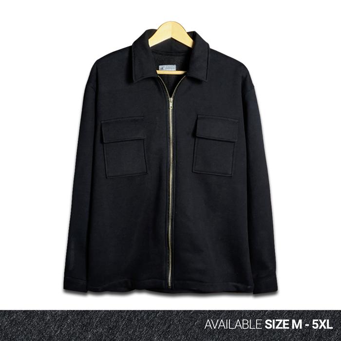 REEVANT Shacket Jacket Zipper Fleece Premium Unisex Big Size Jumbo Ukuran M-5XL Hitam