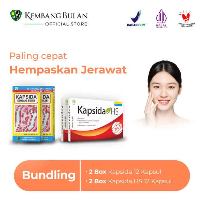 KEMBANG BULAN - PAKET KAPSIDA REGULER 2 BOTOL DAN KAPSIDA HS 2 BOX - OBAT JERAWAT - BERSIHKAN JERAWA