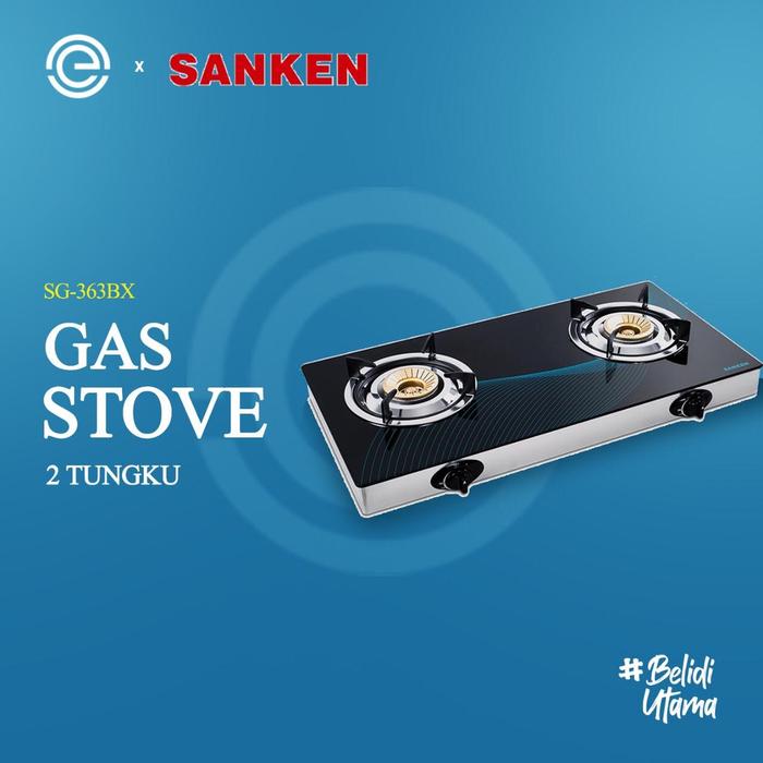 Sanken SG-363BX Kompor Gas Kaca 2 Tungku Hitam untuk Rumah Tangga