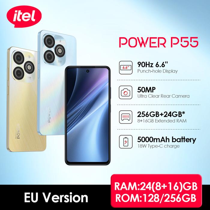 Itel P55 Smartphone 24GB(8+16) RAM/128GB Or 256GB ROM Large Memory 90Hz 6.6β Display NFC Smart Mobil