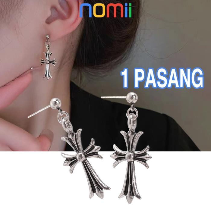 1 Pasang Luxury CH Aksesori Unsex Anting Silang Zircon Perak 925 Anti Karat Dewasa Tusuk Korea