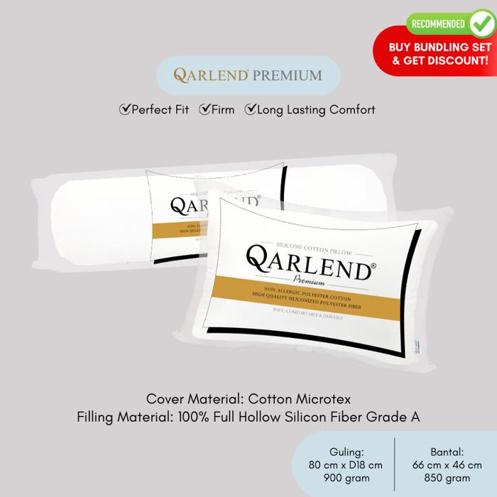1 Set Bantal dan Guling Tidur Leher Full Silikon Dakron - Qarlend Premium 66 x 46 cm & 80 x D18 cm