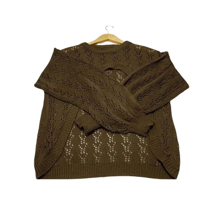 OUTER RAJUT YURA BALLON / Baju Wanita Motif Jaring / Lengan Balon knitwear panjang Atasan Hitam Card