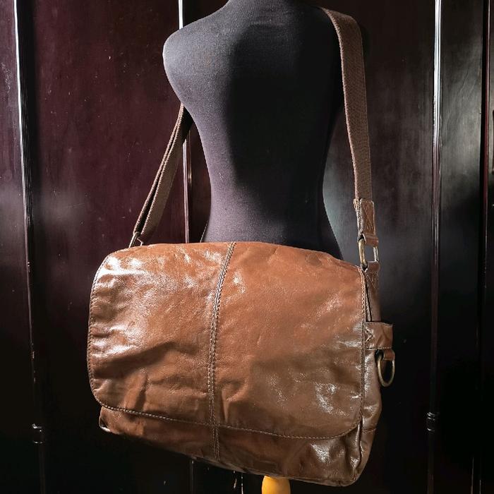 Messenger Bag / Tas Selempang Kerja Kulit Asli  Ukuran Besar Brown Genuine Leather Preloved/second