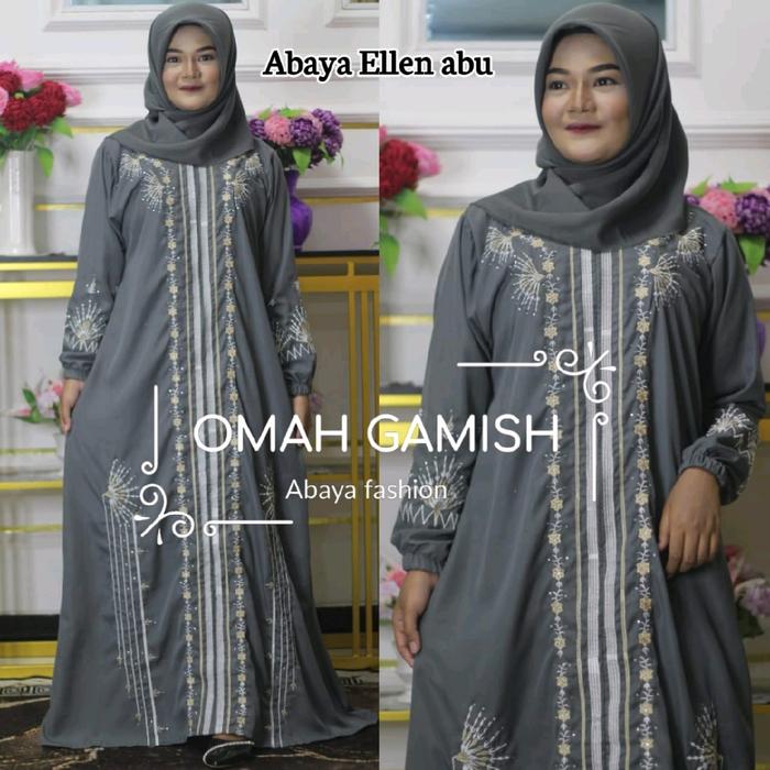 Abaya bordir Ellen ABU simple kain woll peach by anugerah berkah abaya