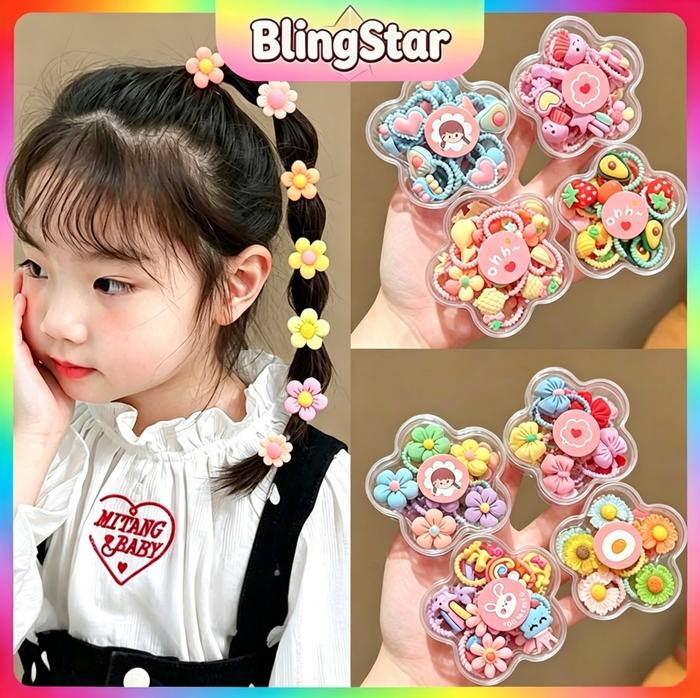 BlingStar Set Ikat Rambut Mini 20pcs Motif Kartun Lucu Anak Gaya Korea Import Karet Rambut Anti Slip