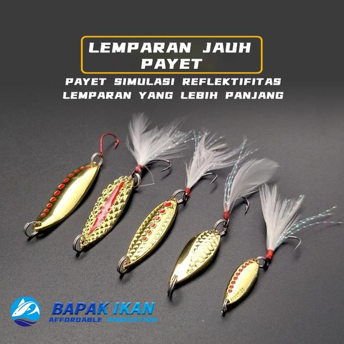 Bapak Ikan Lures & Baits Berkualitas dengan Umpan Pancing Spoon Bahan Metal Warna Gold / Silver dan 
