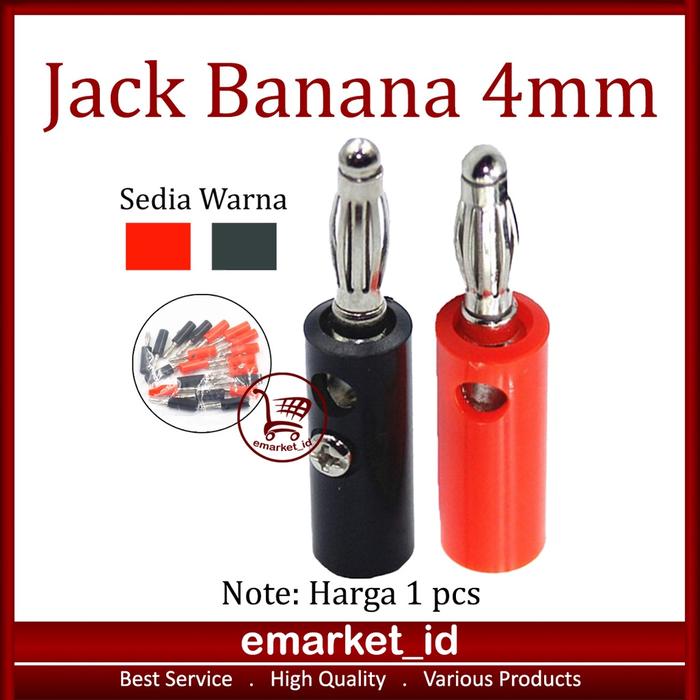 Jack Banana 4mm Jantan Male Plug / Jek Pisang Merah Hitam Konektor Bunga Soket Post Speaker