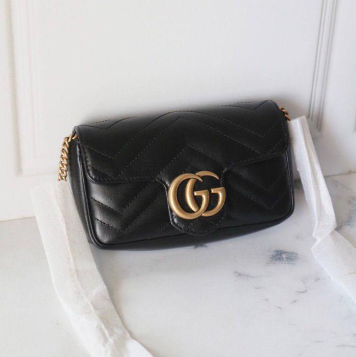 ORIGINAL - GUCCI SUPERMINI MARMONT BLACK GHW BELT BAG SLING SUPER MINI