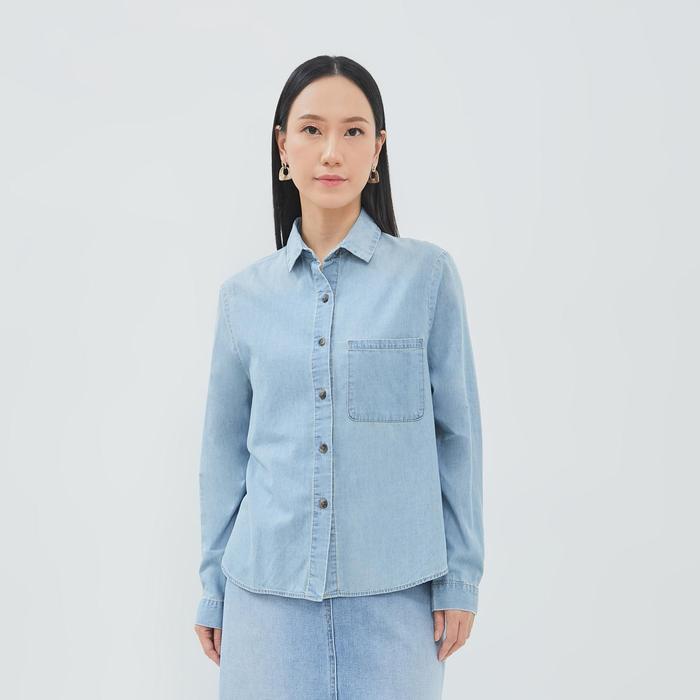 Geela Official - Aneska Blue Denim Shirt (G.11683) | Kemeja Wanita