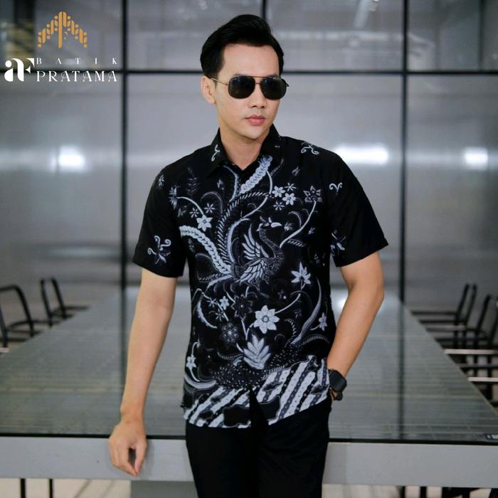 Batik AF Pratama | KEMEJA BATIK PRIA SLIM FIT MOTIF KENARI HITAM BAHAN KATUN LAPIS FURING Baju Atasa