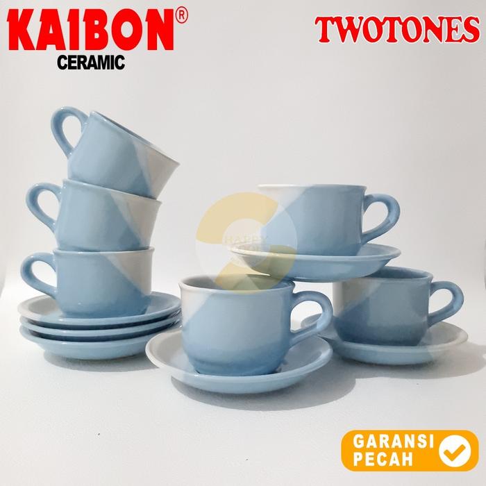 KAIBON 12pcs Twotone Color Series Cup & Saucer Set Cangkir Tatakan 6 Pasang Turkish Gift Box