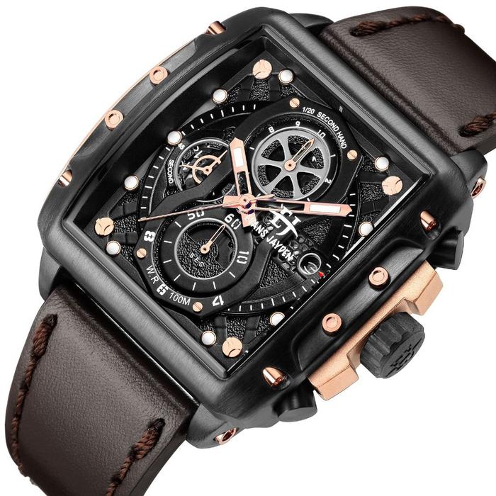Evan Jayden Jam Tangan Elegan  Pria 9550 strap Kulit Coklat Kaca Blue Sapphire