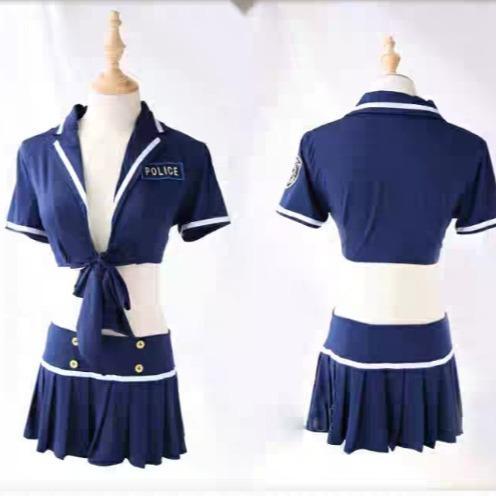 Set Pakaian Tidur Wanita Model Kostum Bermain Peran Polisi Bahan Spandex Elastis Nyaman