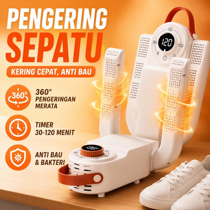 Pengering Sepatu Elektrik 360° 150W Lipat Timer 30–120Menit Handle Portable Shoe Dryer Boots Sneaker