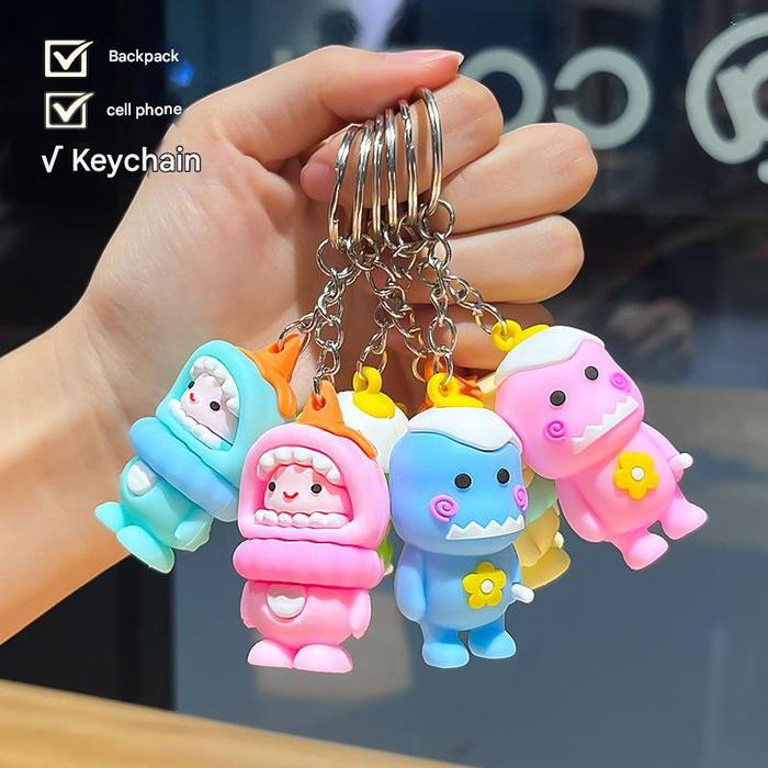 Gantungan Kunci Dinosaurus Lucu Tanduk | Keychain Couple Dinosaurus Imut | Aksesoris Tas Boneka Gant
