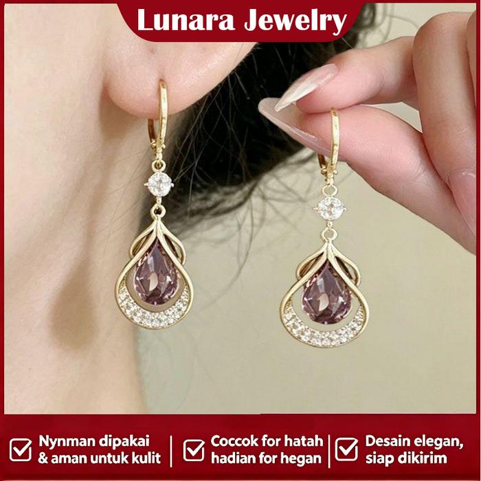 Beli satu gratis satu! Anting-anting tetes air mata geometris mata kucing kelas atas, unik, mewah na