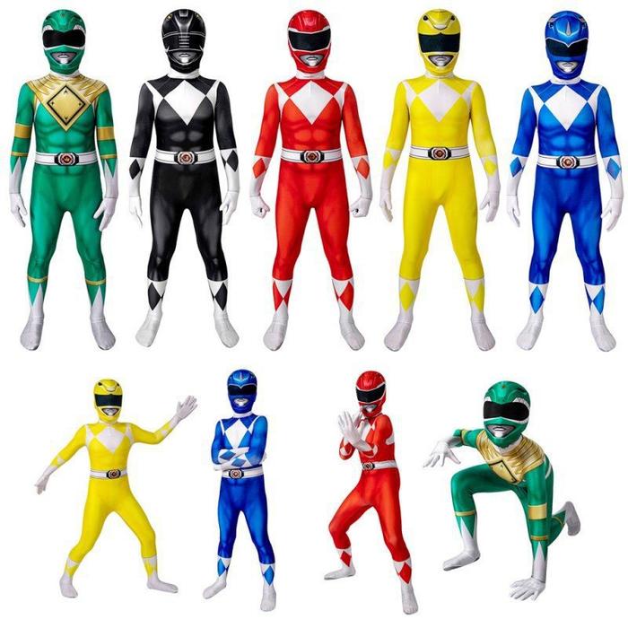 NEW Orangtua -Diak Dressing Power Ranger Pakaian Anak -anak Set Shirt Shirt Celana Topeng Kuku Tegan