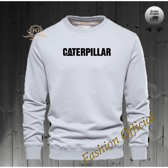 Baju Sweater Distro Caterpilar Text Hitam Premium Quality Sweater Pria Wanita Distro Terkeren - Swea