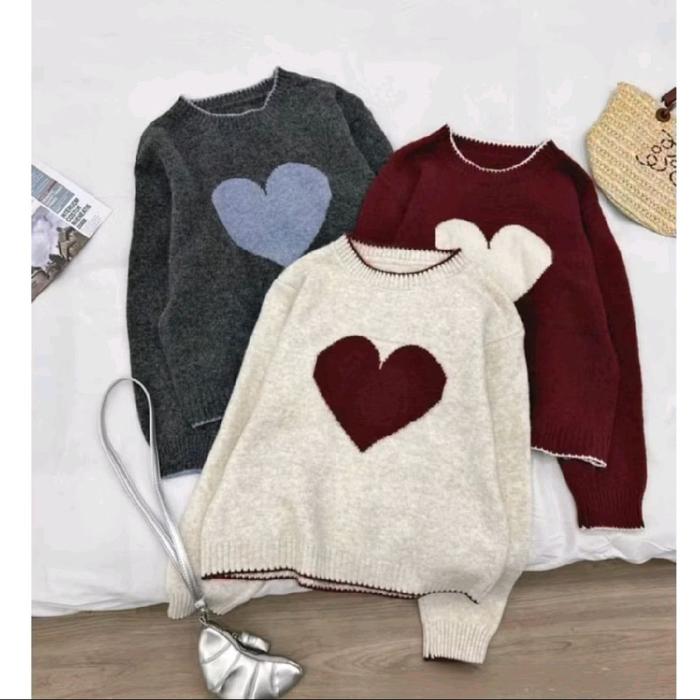 SWEATER RAJUT PREMIUM || LOVE HEART SWEATER RAJUT WANITA TEBAL