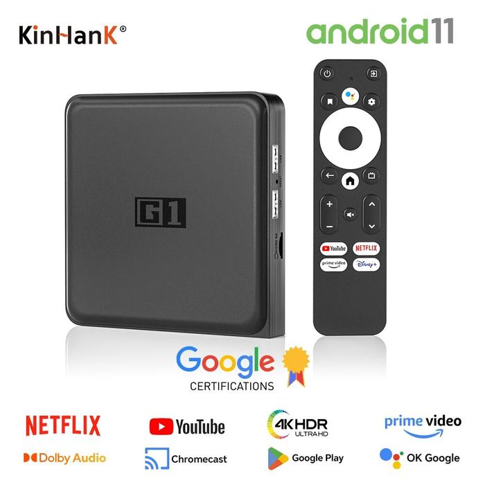 Kinhank G1 Android TV Box With Netflix 4K Google Certified Amlogic S905X4 4+32G WiFi6 Dolby Audio/Do