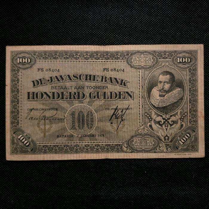 Uang Kuno 100 Gulden JP Coen ttd Van Rossem Tahun 1928 - FS 08404 Batavia, Hindia Belanda