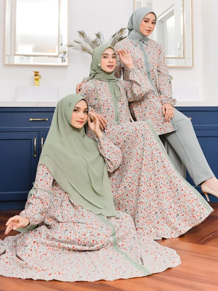 Savira Series by Savara Daily Setelan Celana Gamis Dress set Segi Empat/Khimar Motif Bunga Aesthetic