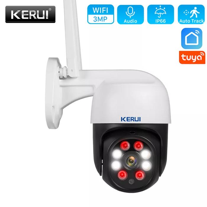 KERUI Tuya 1080P 3MP Luar Ruangan PTZ IP Kamera WIFI Keamanan CCTV 4X
