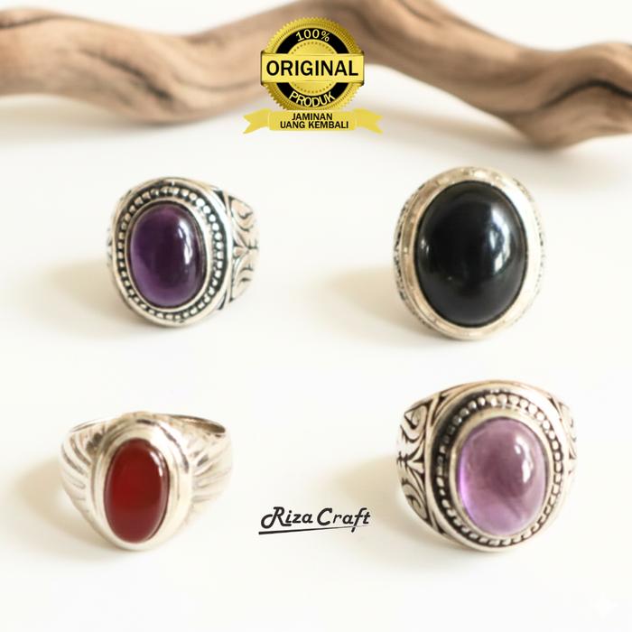 Cincin Aesthetic Batu Akik Pria Giok Hitam Black Jade Aceh - Kecubung Ungu Amethyst - Kecubung Ameth
