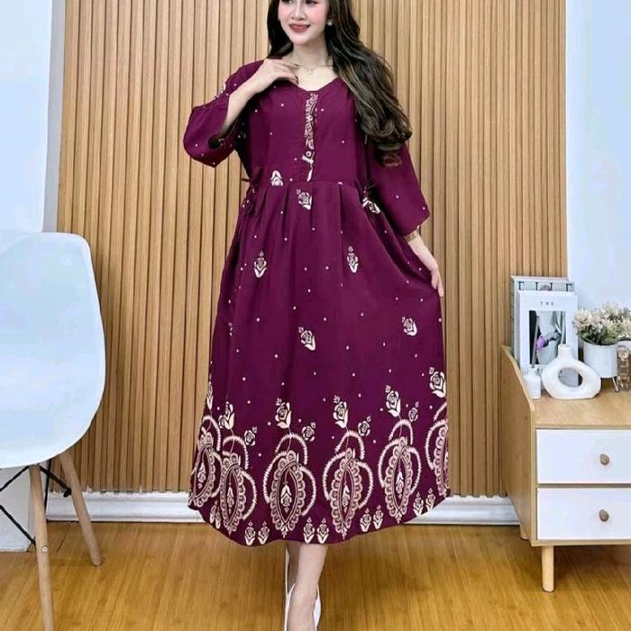 Daster Busui Lengan Panjang 3/4/Dress Wanita Menyusui/Daster Ibu Hamil Kancing Tali Samping