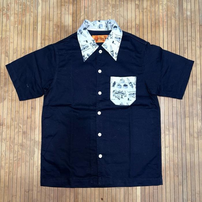 SAMURAI JEANS MOTOR CLUB BLACK SHORT SLEEVE WORK WEAR SHIRT rrl red wing buzz rickson