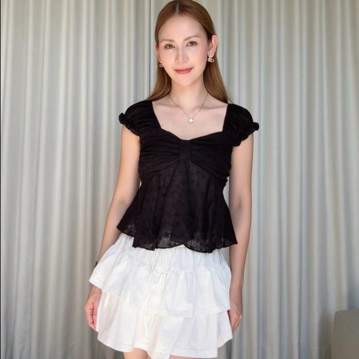Black Ruched Babydoll Top