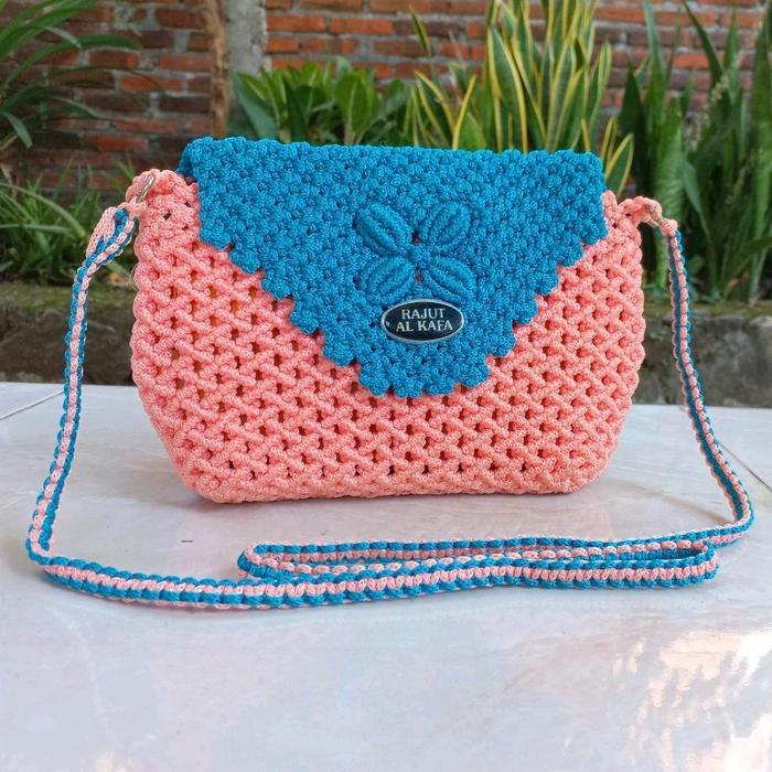 Tas Rajut Motif Jaring Tutup Tas Talikur Selempang Tas Macrame Tas Handmade Anyaman