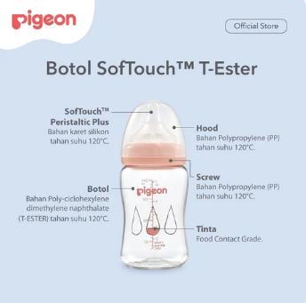 PIGEON Botol T-Ester Wide Neck 200ml Light W/ P-Plus Nipple Bayi Accessories - ORANGE
