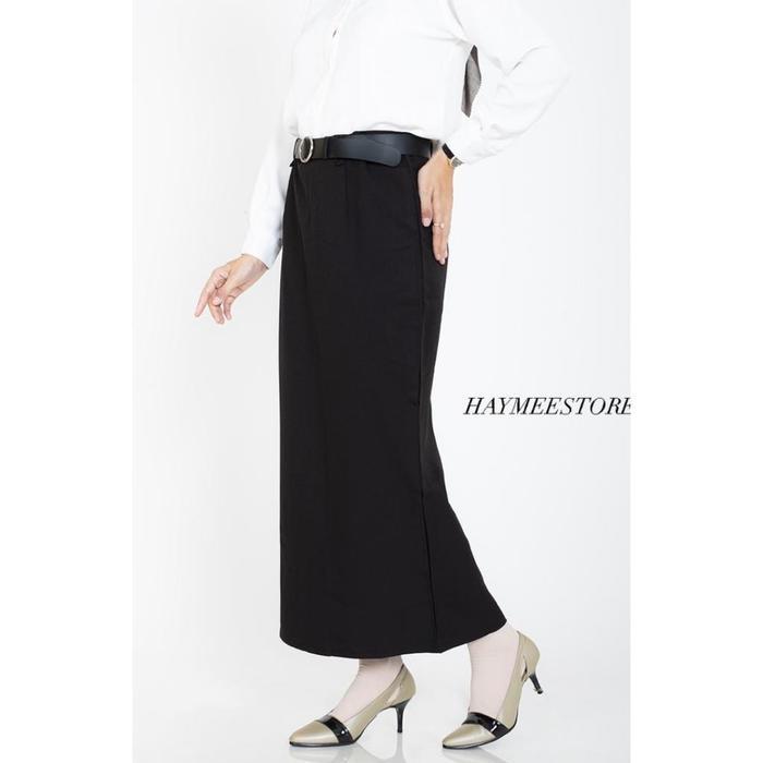 Haymeestore Rok Span Wiron Rok Kantor Biron Wanita Office Skirt Woman Formal Casual Fashion -Hitam
