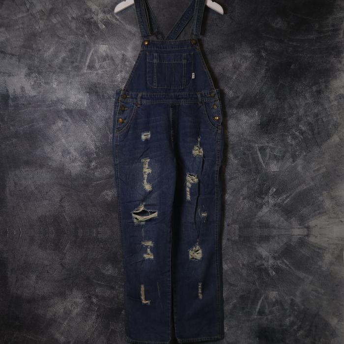 OVERALL CHIP CLIP RIPPED JEANS DENIM PANTS JUMPSUIT CELANA PANJANG OV69 SIZE M 30 31