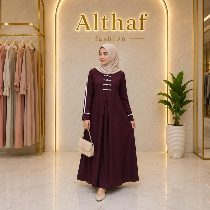 Althaf Fashion Gamis Pololinen Busana Muslim Wanita Cheongsam Elegan dengan Desain Modern dan Nyaman