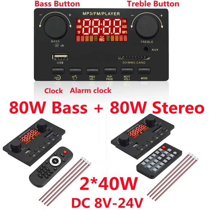 40W Amplifier 8-24V Digital MP3 Decoder Board 12V 80W Bass Audio