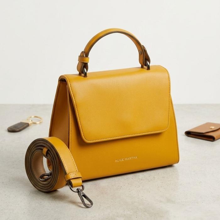 Tas Selempang Alice Martha Bag Original Korea Baru Handbag Minimalis Kuning Mustard Mewah Impor