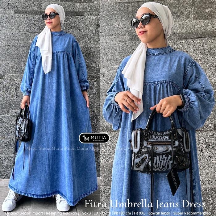 Dress jeans wanita fita umbrella by Mutia bahan original jeans import LD 130 super recommended