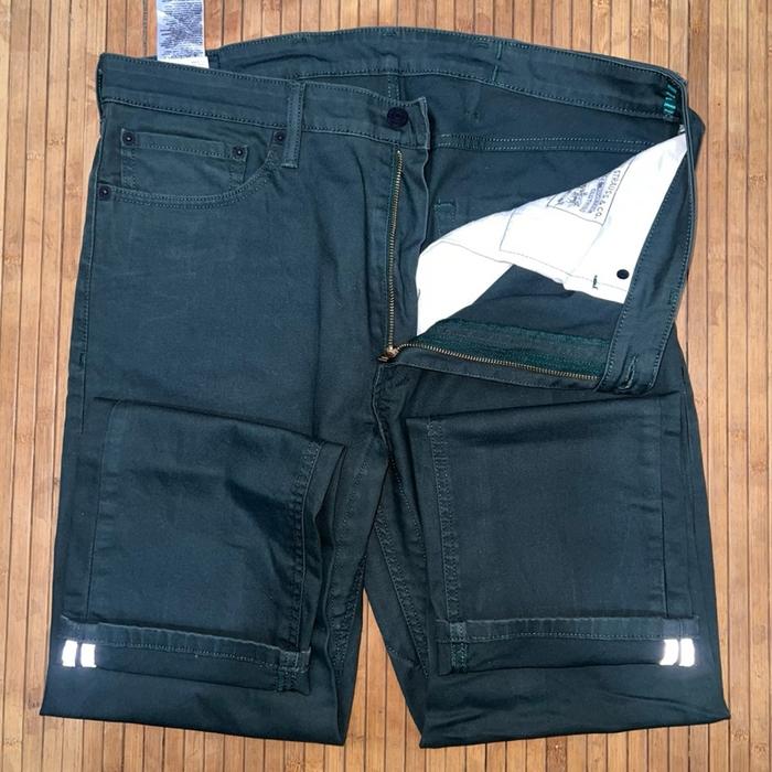 LEVIS 505 COMMUTER LINE SELVEDGE REFLECTIVE DARK GREEN STRAIGHT FIT STRETCH DENIM JEANS