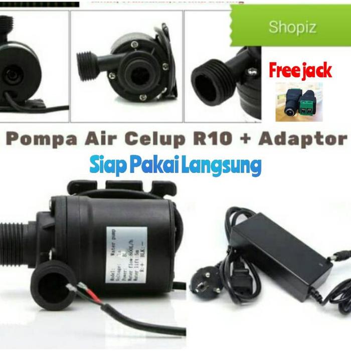 Pompa Air Celup Mini DC 12v R10 dan Adaptor Submersible Pump