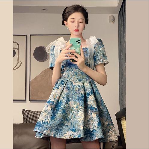 Baby Blue Barbie Doll Mini Dress Dress Dress Gaun Pesta Formal Party Dress Daisy Dress Bunga Biru