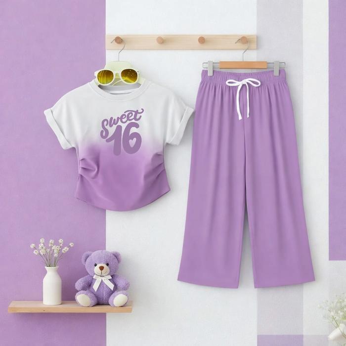 Set Kaos Celana Kulot Anak Perempuan Atasan Kaos Gradasi Celana Kulot Anak Cewe Usia 1 - 12 Tahun