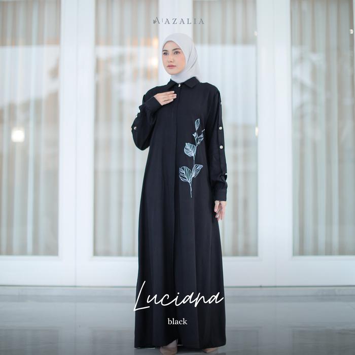 Azalia Series Luciana Dress tidak set hijab Bahan Rayon Twill Premium Motif Bordier Gamis Wanita bus