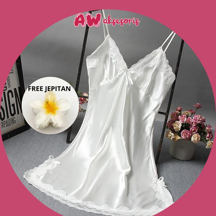 AW BT001 Baju Tidur Lingerie Wanita Korea Sexy Dress Satin Mini Deep Piyama Dewasa Panjang Kimono Da