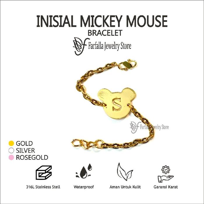 Farfallarosa - Mickey Mouse Bracelet - Gelang Titanium Custom Nama Anak Remaja Dewasa Anti Karat Per