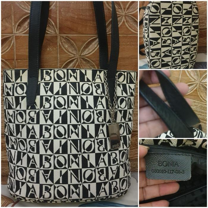 Bonia Shoulder Bag Kulit Black n White