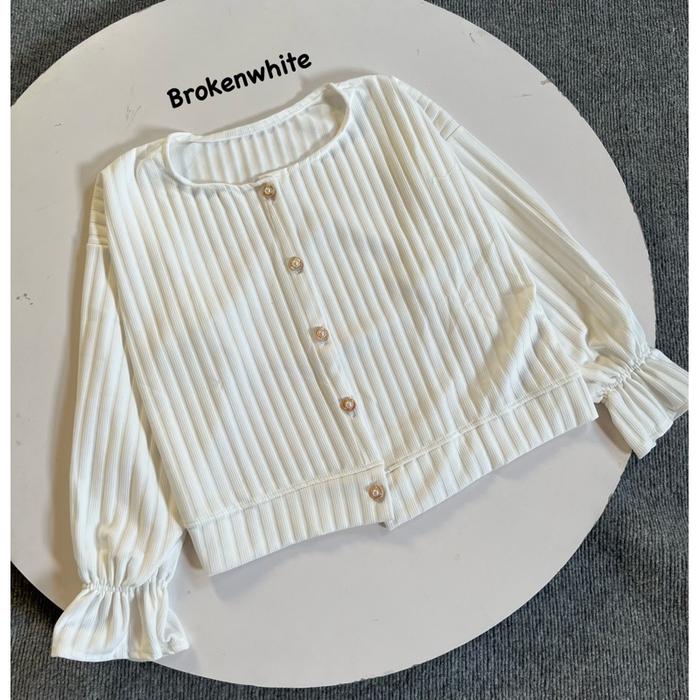 Cardigan Knit Hornet Vintage Wanita Real Polos Pict Baju Crop - Sage - Kancing, Panjang - Knitwear, 